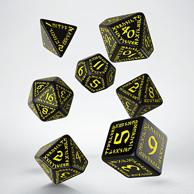 Sada 7 RPG kostek - runové - černo žluté