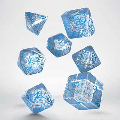 Sada 7 RPG kostek - elfské - průhledné modré
