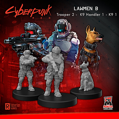 Cyberpunk Red - Sada 3 figurek - Lawmen B (Trooper 2 / K9 Handler 1 / K9 1)