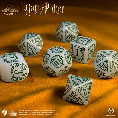 Sada 7 RPG kostek - Harry Potter - Zmijozel (Slytherin) - White Modern